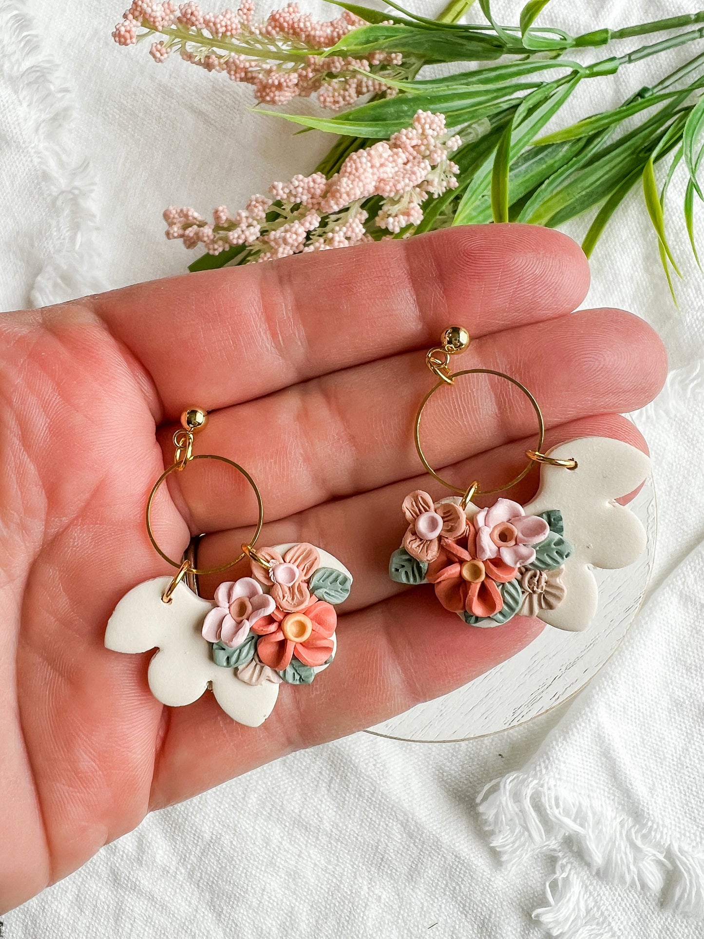 Scalloped Handmade Floral Dangles