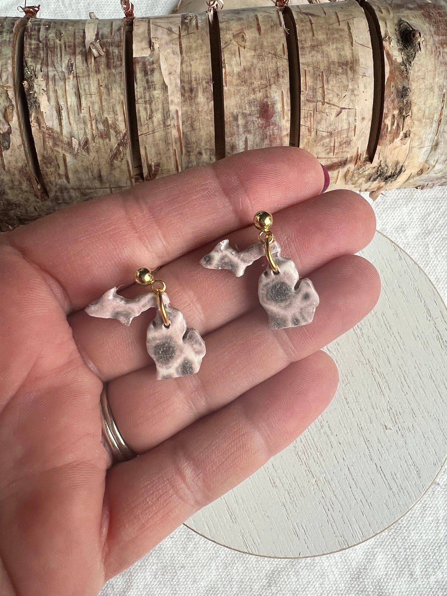 Petoskey Stone State of Michigan Mini Dangles