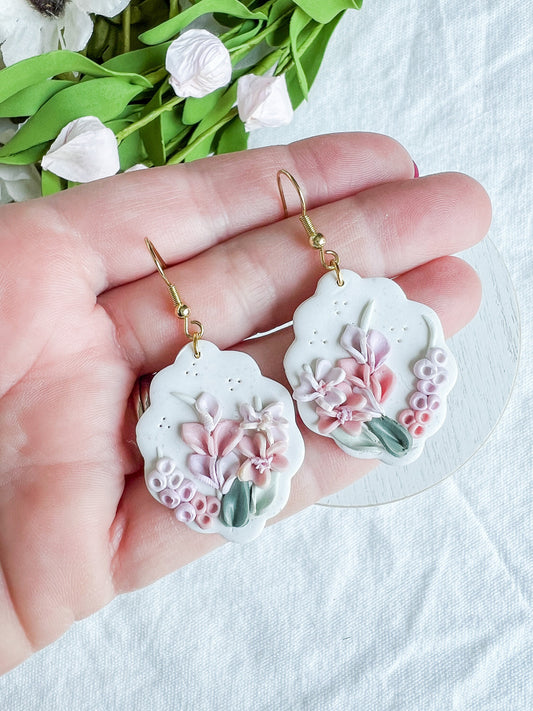 Ombre Pink Handmade Floral Bouquet Scalloped Dangles