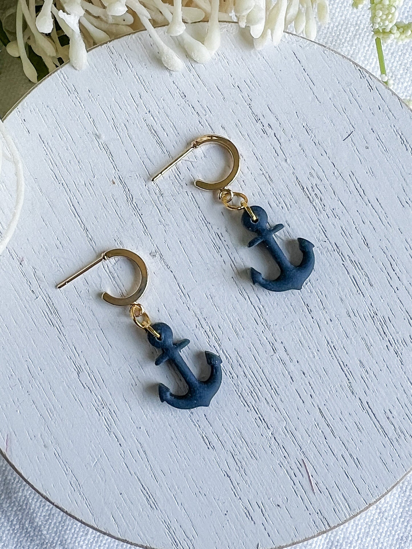 Navy Blue Nautical Anchor Mini Huggie Dangles