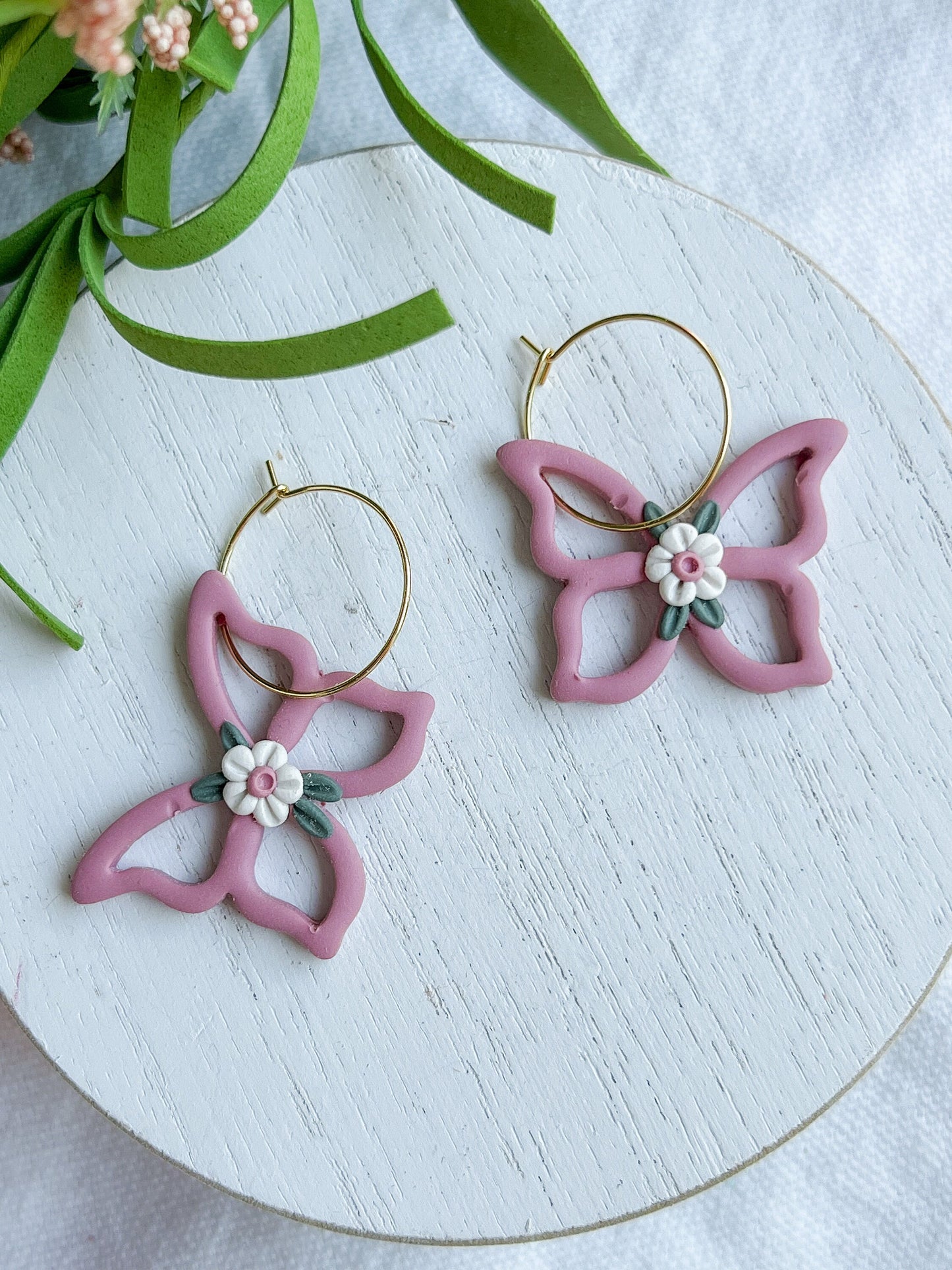 Cutout Soft Pink Floral Butterfly Hoops