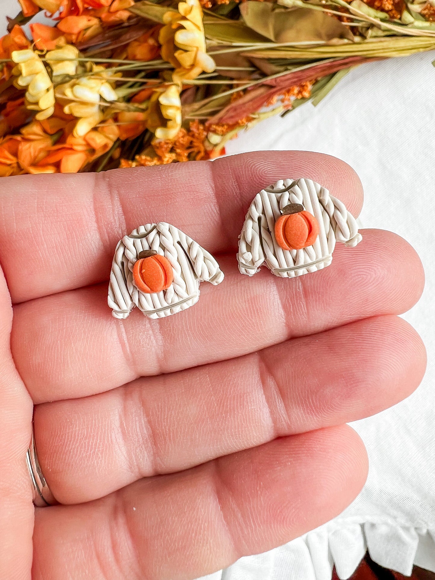 Knitted Mini Pumpkin Sweater Studs