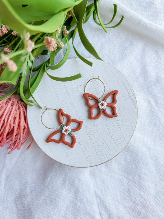 Cutout Cinnamon Floral Butterfly Hoops