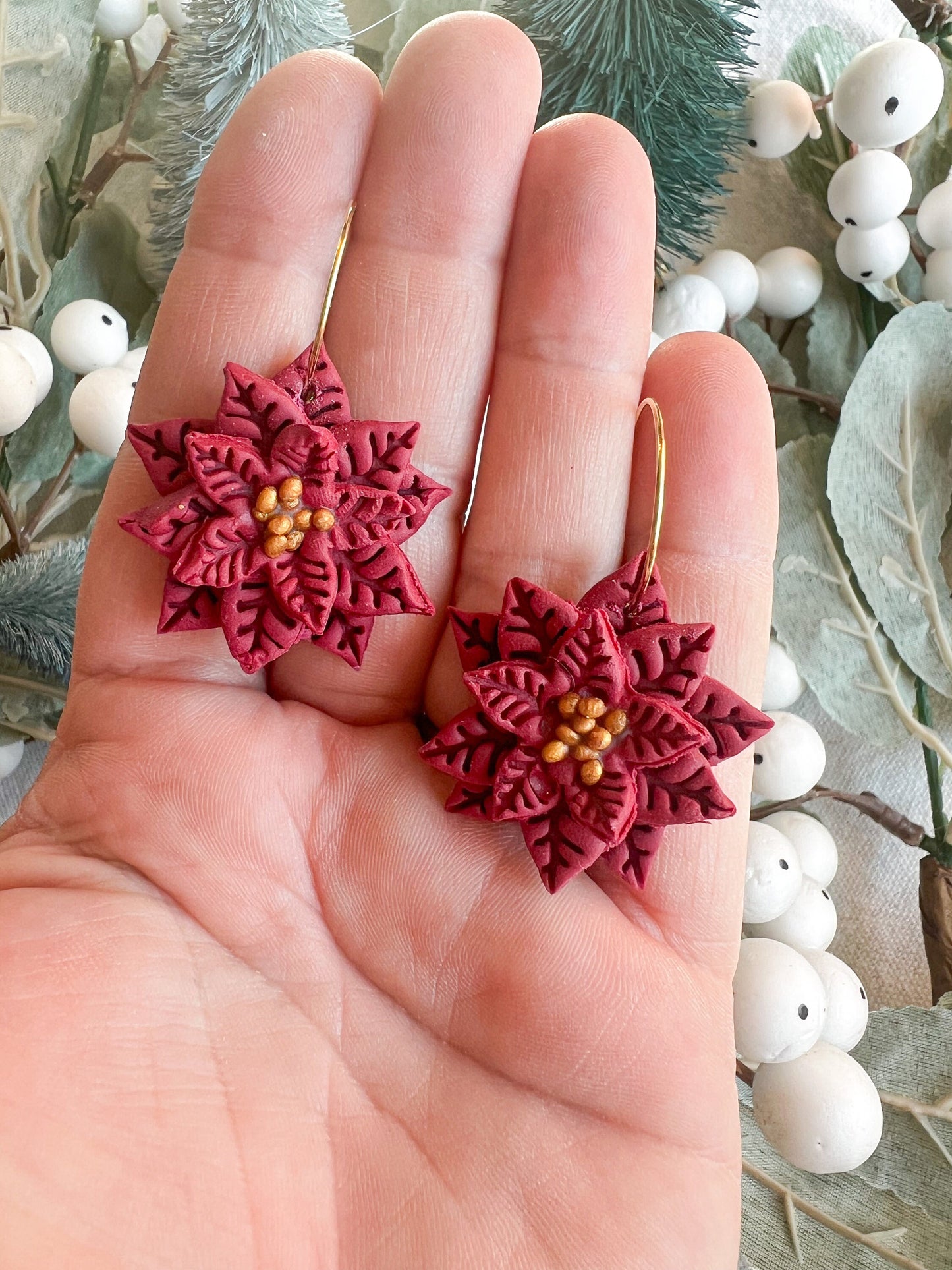 Christmas/Holiday Scarlet Poinsettia Dangles