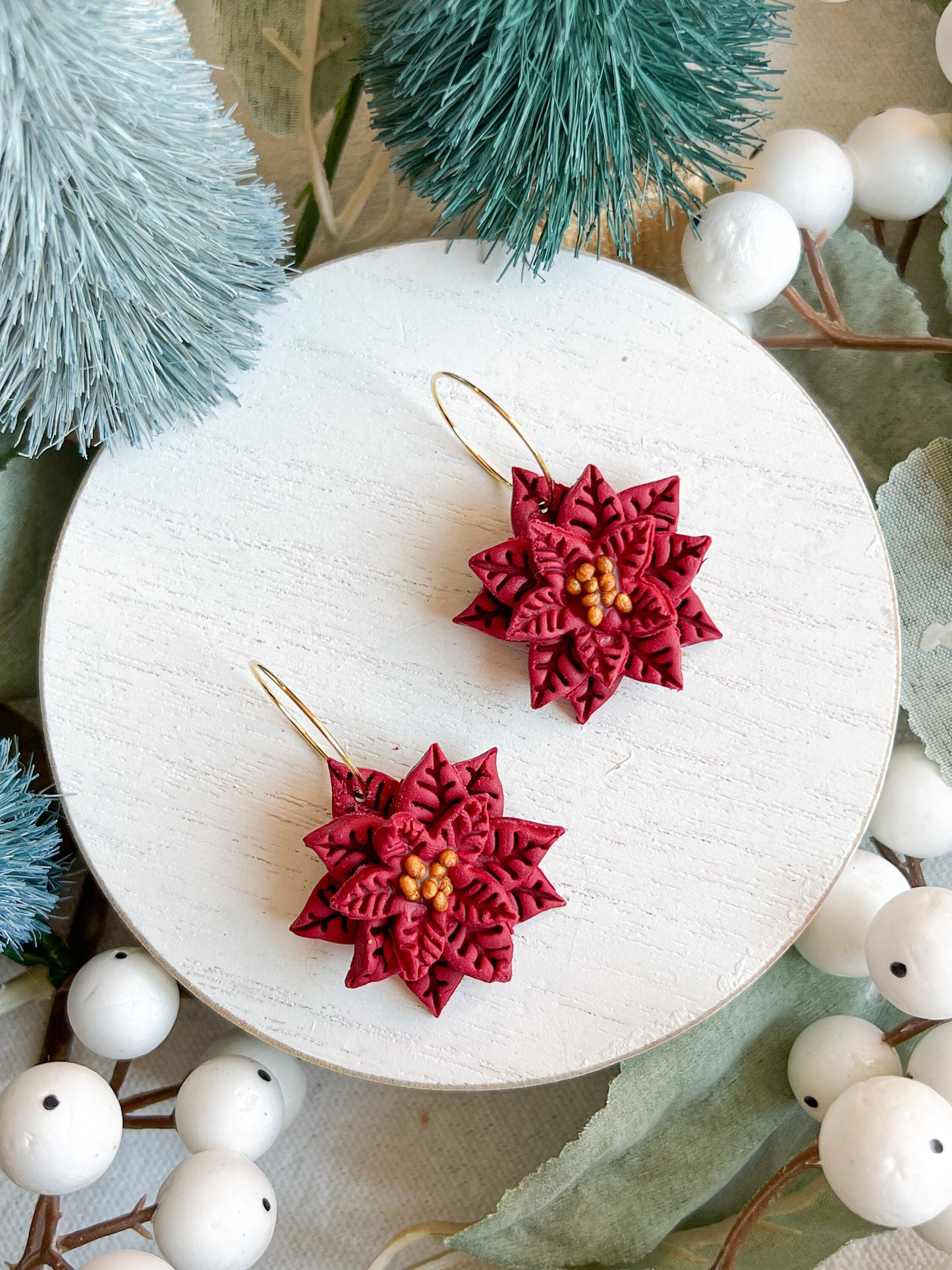 Christmas/Holiday Scarlet Poinsettia Dangles