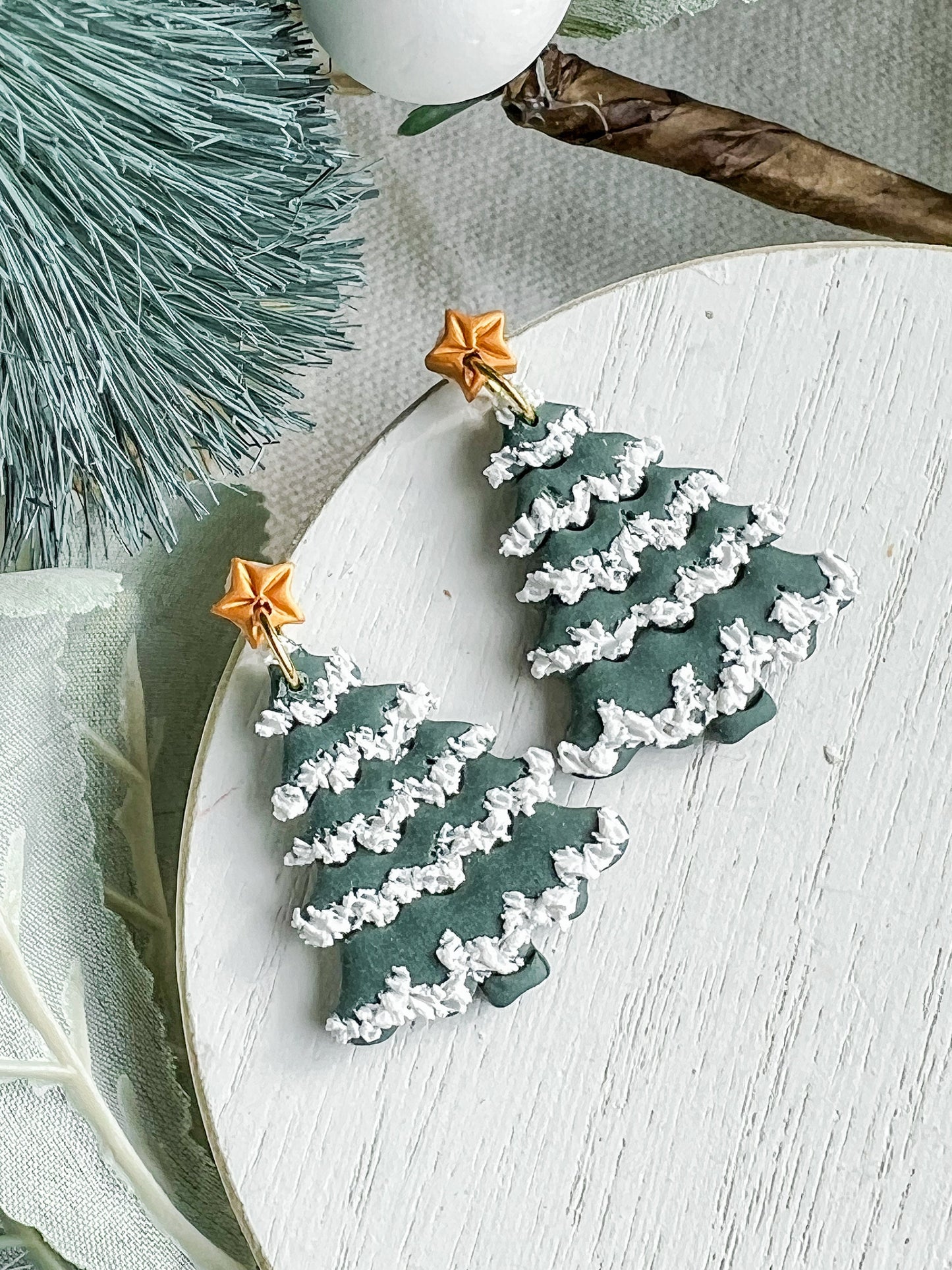 Snow Flocked Christmas Tree Dangles