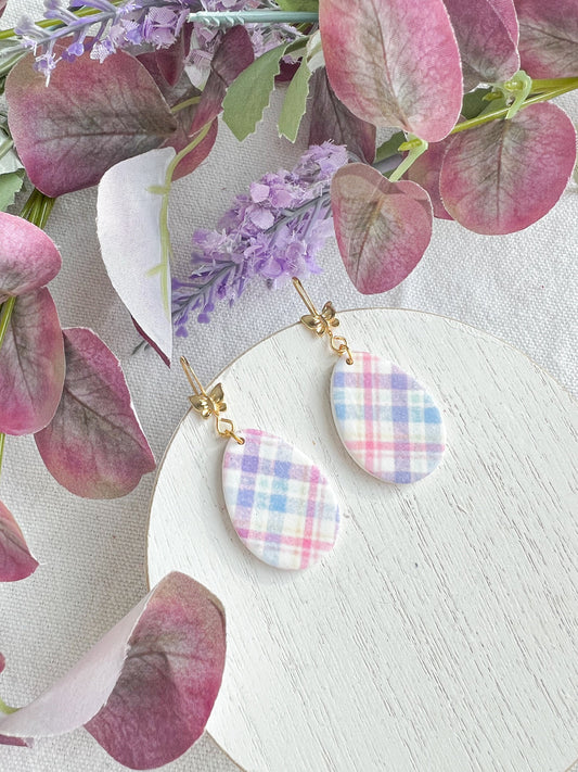 Pastel Plaid Easter Egg Dangles with Gold Butterfly Fishhooks