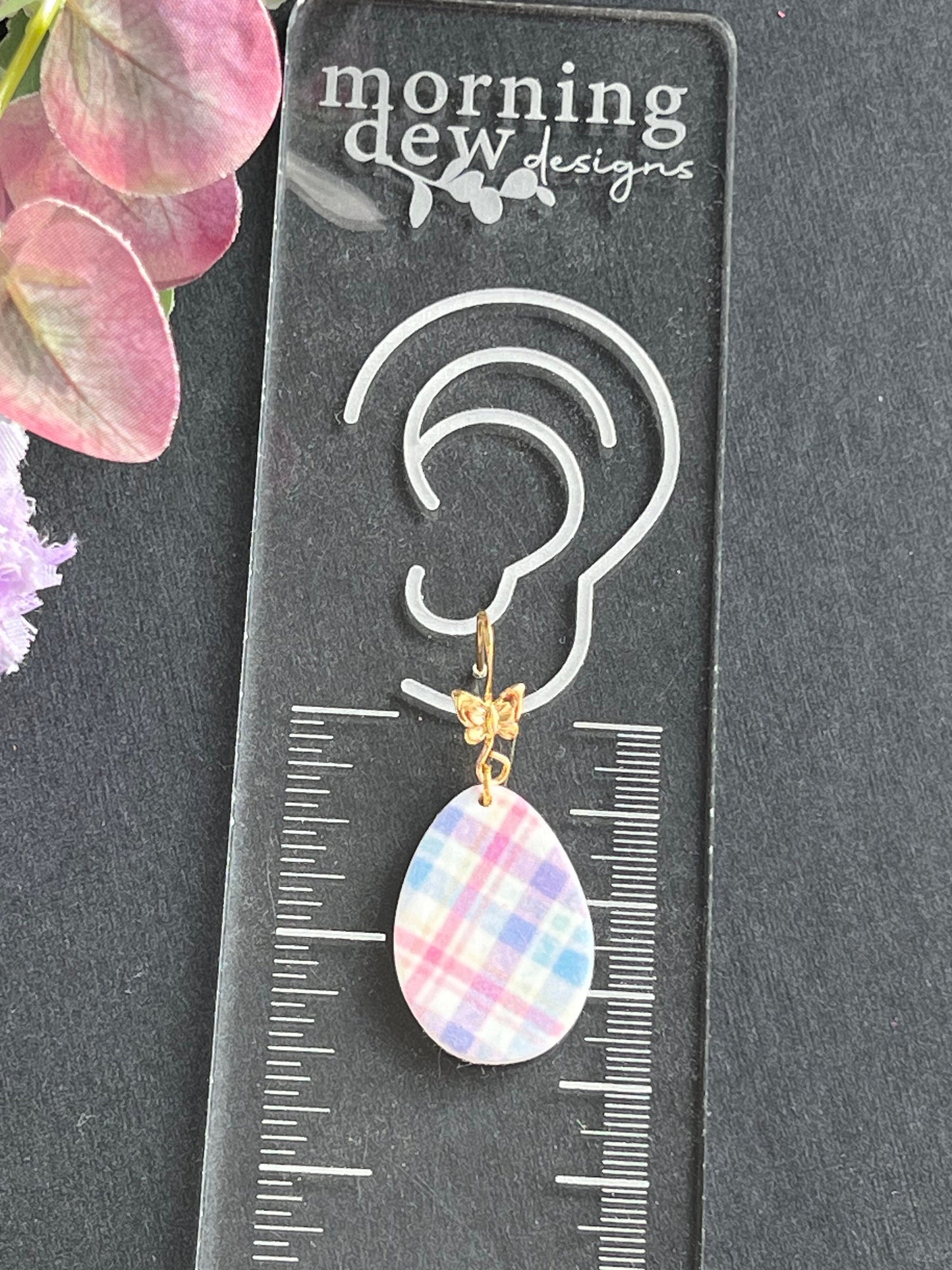 Pastel Plaid Easter Egg Dangles with Gold Butterfly Fishhooks