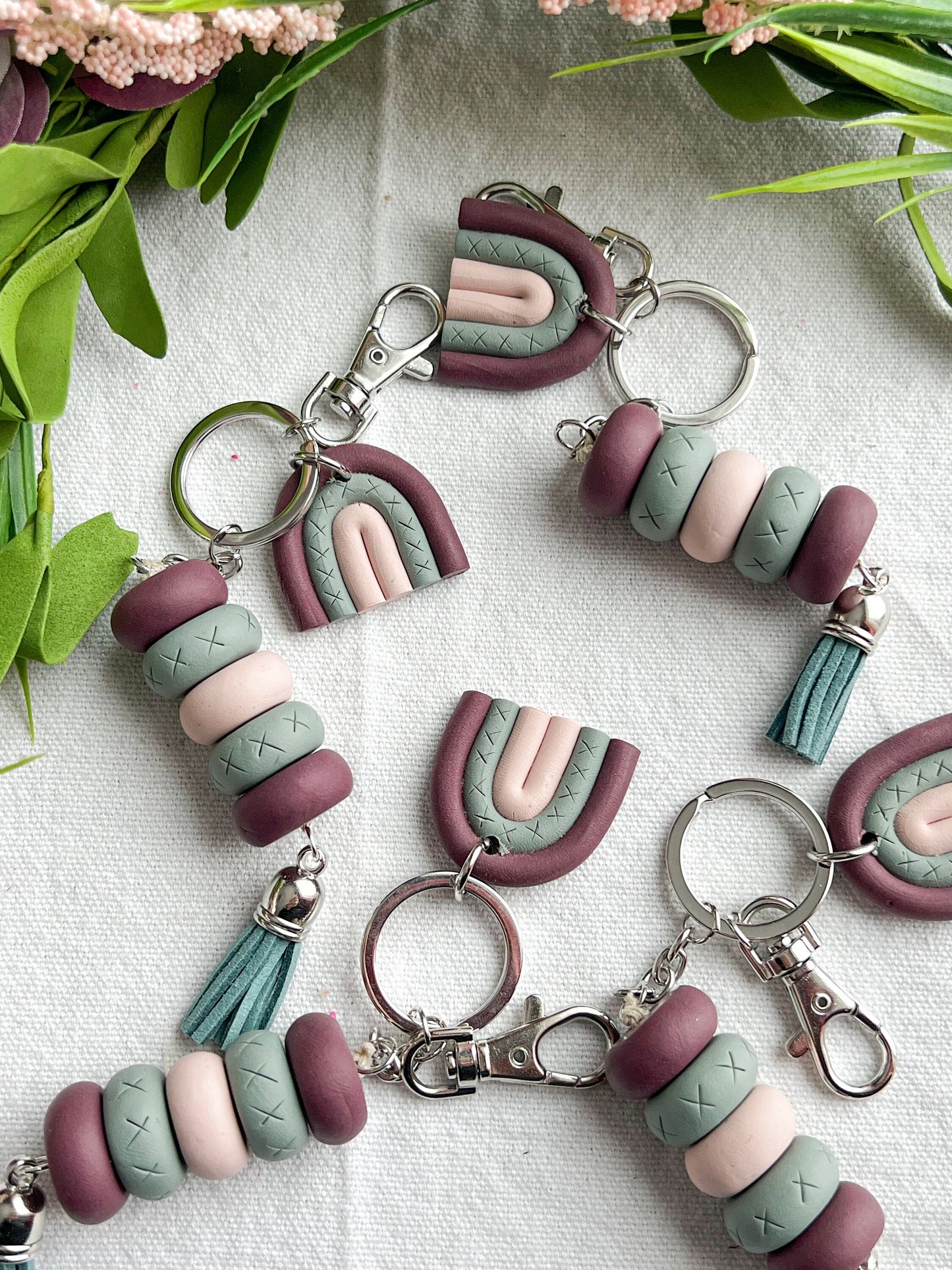 Spring Purple, Pink, and Green Rainbow Keychain